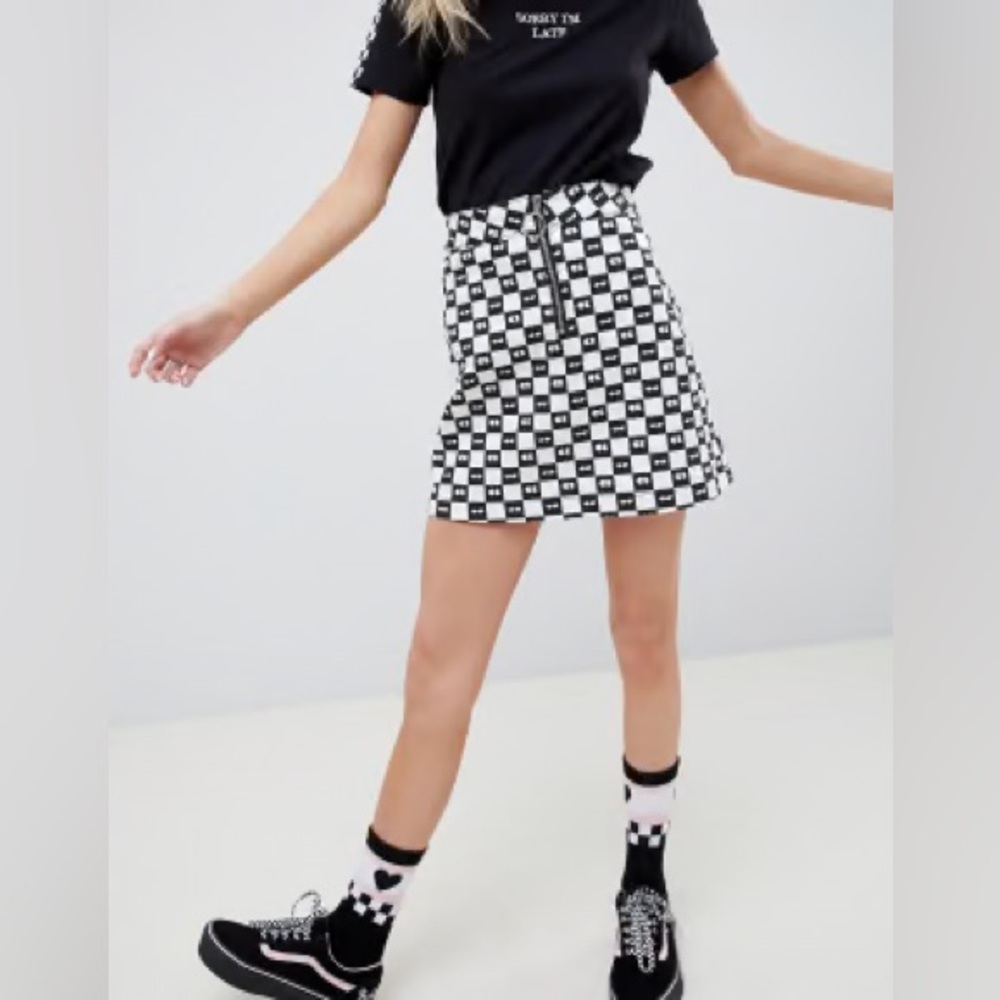 Vans x Lazy Oaf Black and White Checkered Mini Skirt